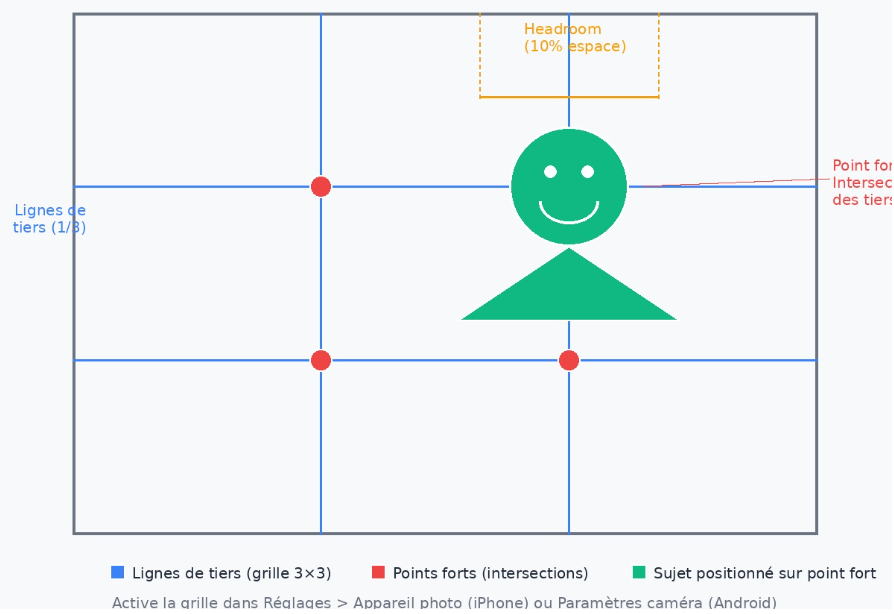 Schéma : Grille de cadrage et règle des tiers