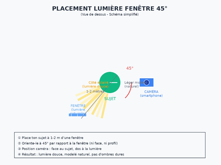 Schéma : Placement lumière fenêtre 45°