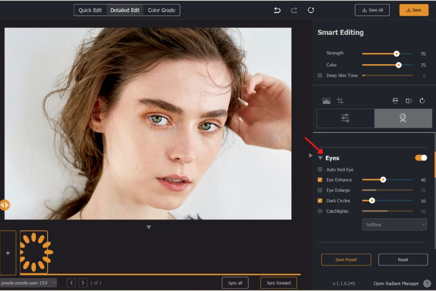 Retouches des yeux Radiant Photo