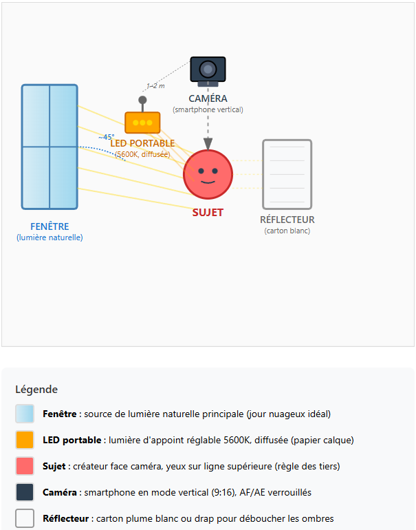 Schéma position lumière fenêtre + LED