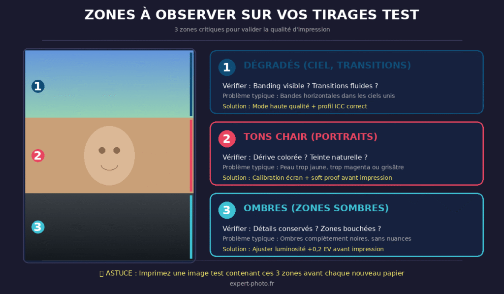 Zones à observer sur vos tirages test