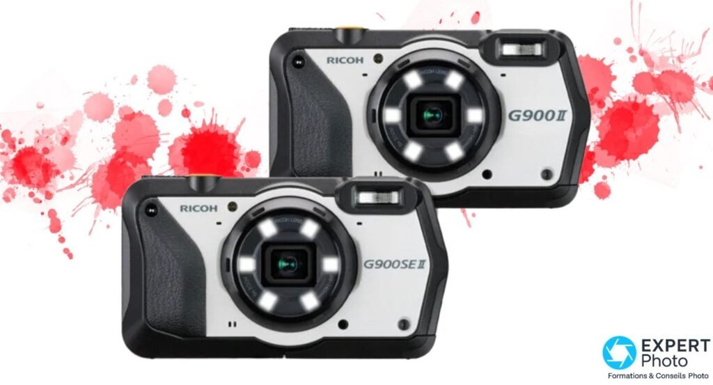 Ricoh G900 II en haut et Ricoh G900SE II en bas, vue de face comparant les deux compacts rugged Ricoh.