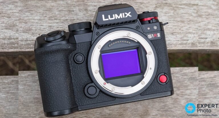 Panasonic Lumix S1R II boîtier nu, face avant, monture L-Mount ouverte, capteur BSI exposé, marquage S1R II lisible